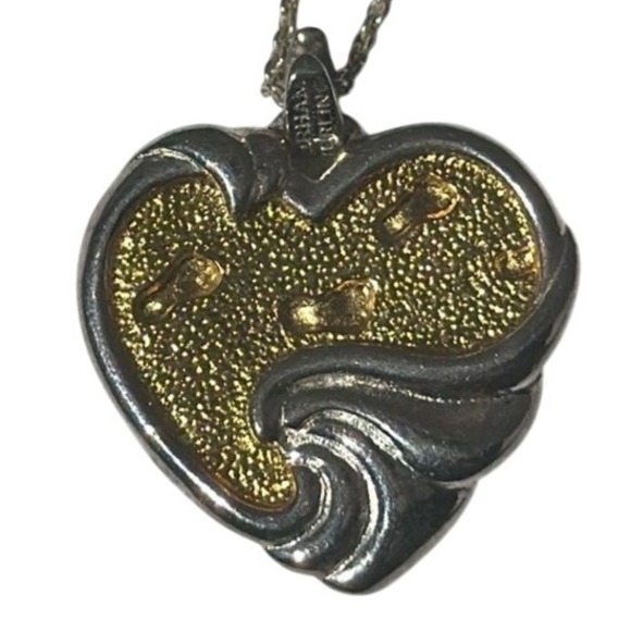 Gorham Sterling Silver Two‎ Tone "Footprints" In The Sand Sterling Necklace - Picture 1 of 8
